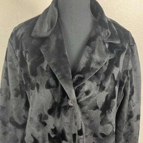 Diane Von Furstenberg DVF Black Velvet Peacoat Jacquard Lightweight VINTAGE L - Picture 2 of 9